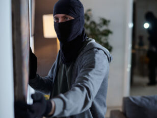 Criminal Wearing Mask Stealing Painting during Home Burglary